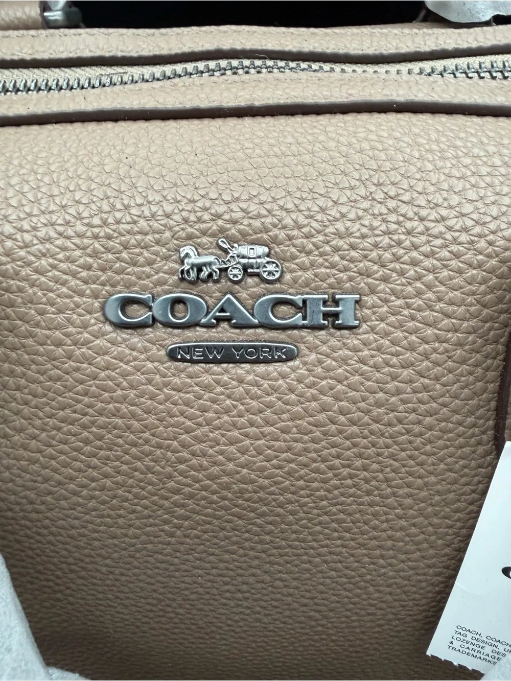 Coach Pebbled Leather Large Rowan Satchel Bag in Dark Stone / Taupe